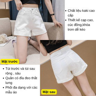 Quần short nữ cạp cao vải kaki cotton gián , quần đùi nữ ngắn gập gấu phong cách thời trang hàn quốc