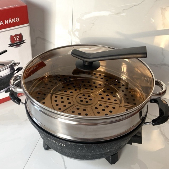 Nồi Lẩu Điện Đa Năng HOMELY và Beesuto Thái Lan Nồi Lẩu 2 Tầng 4 Chức Năng Lẩu, Hấp, Chiên, Nướng Bảo Hành 12 Tháng