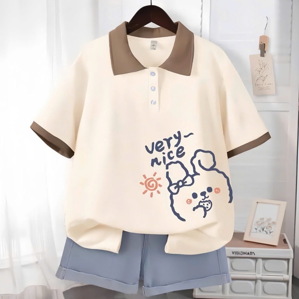 Áo Polo Bé Gái Fom Rộng In Pet Hình Siêu Cute Vải Poly Cá Sấu Dày Dặn Co Giãn Tốt Lên Fom Đẹp Cho Bé 25-50kg ( Mã 01 )