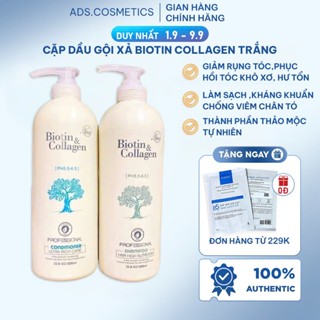 Cặp Dầu Gội Xả Biotin Collagen Trắng , Dầu Gội Biotin Collagen Giảm Rụng Tóc,Phục Hồi Tóc Khô Xơ, Hư Tổn 1000ML