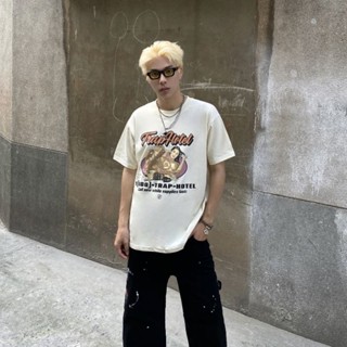   SMAKER  Áo thun cotton nam nữ Unisex form rộng tay lỡ local brand chính hãng - TRAP HOTEL TEE IN BEIGE BLACK 