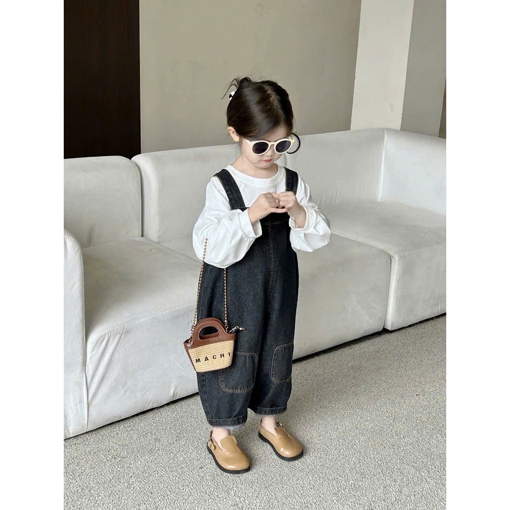Yếm jean bé gái bé trai dáng dài phong cách Hàn Quốc, yếm bò trẻ em dáng hàn đi học đi chơi Y5 Violakids