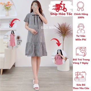 [BEST SELLER] ( 40kg - 95kg ) Đầm Bầu , Suông , Caro Nhỏ Cổ Nơ , Form Dễ Mặc , Mềm Mịn , Siêu Mát