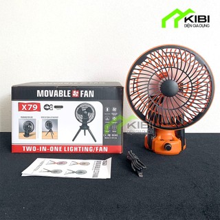 Quạt tích điện mini để bàn, quạt tích điện có đèn led X79 ba chân gấp gọn