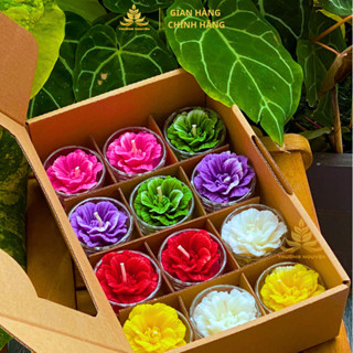 Hộp 12 Ly Nến Hoa Thái T01, Nến Bơ Dâng Phật Cúng Mụ Cúng Dường An Toàn Không Khói