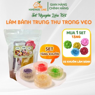Set làm bánh Trung Thu Bột Trong Veo FREESHIP mix 2 vị nhân đậu xanh, khoai môn kèm khay túi khuôn