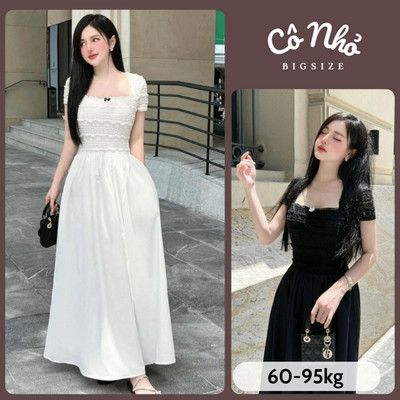 Đầm Thiết Kế Bigsize Nữ Phối Ren Cổ Vuông Tay Ngắn Dáng Xòe Thanh Lịch G673 G674