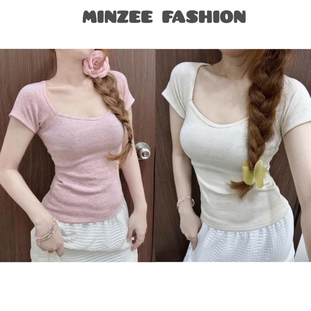 Áo Thun Cúp Cổ Vuông Ôm Gọn Siêu Xinh Chất Cotton Thỏ Loại Đẹp Co Giãn Dầy Dặn Mềm Mát MA113