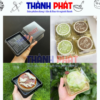100 Hộp đế vàng JLH10-10- Hộp  nhựa vuông đựng bánh trung thu 200g XY10-10 vàng -đựng xôi chè cúng thôi nôi - đày tháng
