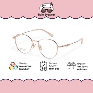 Gọng kính kim loại cận dáng nhỏ mắt tròn oval chống ánh sáng xanh Nấm Eyewear 6811