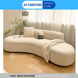  Ghế sofa nỉ cong H2 Furniture mặt đệm lò xo với khung gỗ chắc chắn sofa cong phòng khách H20C1 