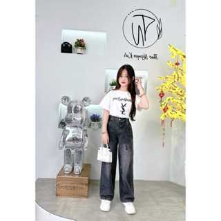  Set bộ bé gái YSL  25-50kg  Quần jean suông kèm áo phông ngắn tay siêu xinh cho bé đi học đi chơi 