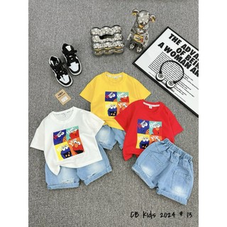   8-30kg Bộ Áo Cotton In Hình Lớn Quần Jeans Cho Bé TRai Diện Tết -Bộ Cotton Jeans Phong Cách Cho Bé Vải Cotton 