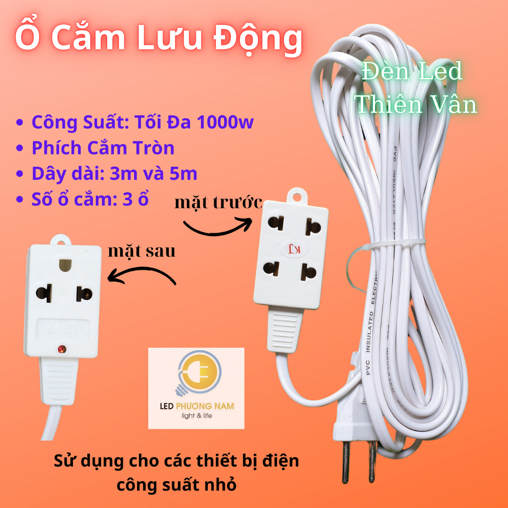 Ổ Cắm Có Dây Mini 3m - 5m (ổ lưu động)