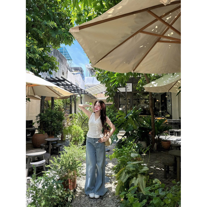 (ẢNH OLDSCHOOL) Quần jeans xanh nhạt ỐNG TO RỘNG DÀI CHÙM phủ chân 7590 | BigBuy360 - bigbuy360.vn