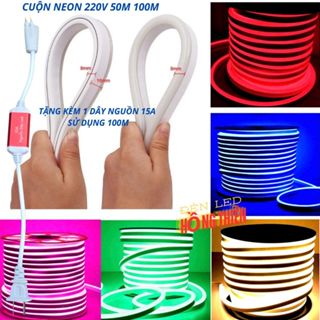 Cuộn Led Neon 220V 50M/100M 1 Mặt,2 Mặt Tặng Kèm 1 Dây Nguồn 15A Sử Dụng Được 100M