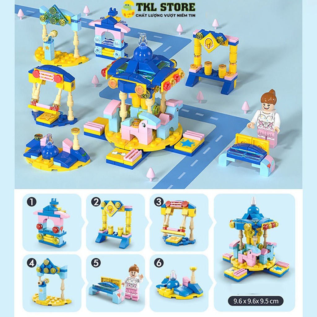 Đồ chơi mô hình lắp ráp 6 trong 1 khu vui chơi, lâu đài công chúa cho bé gái - TKL STORE
