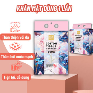 Khăn lau mặt khô đa năng 100% cotton dùng 1 lần, giấy lau mặt dạng rút Cotton Tissue 500g túi 170 tờ Khobuon55