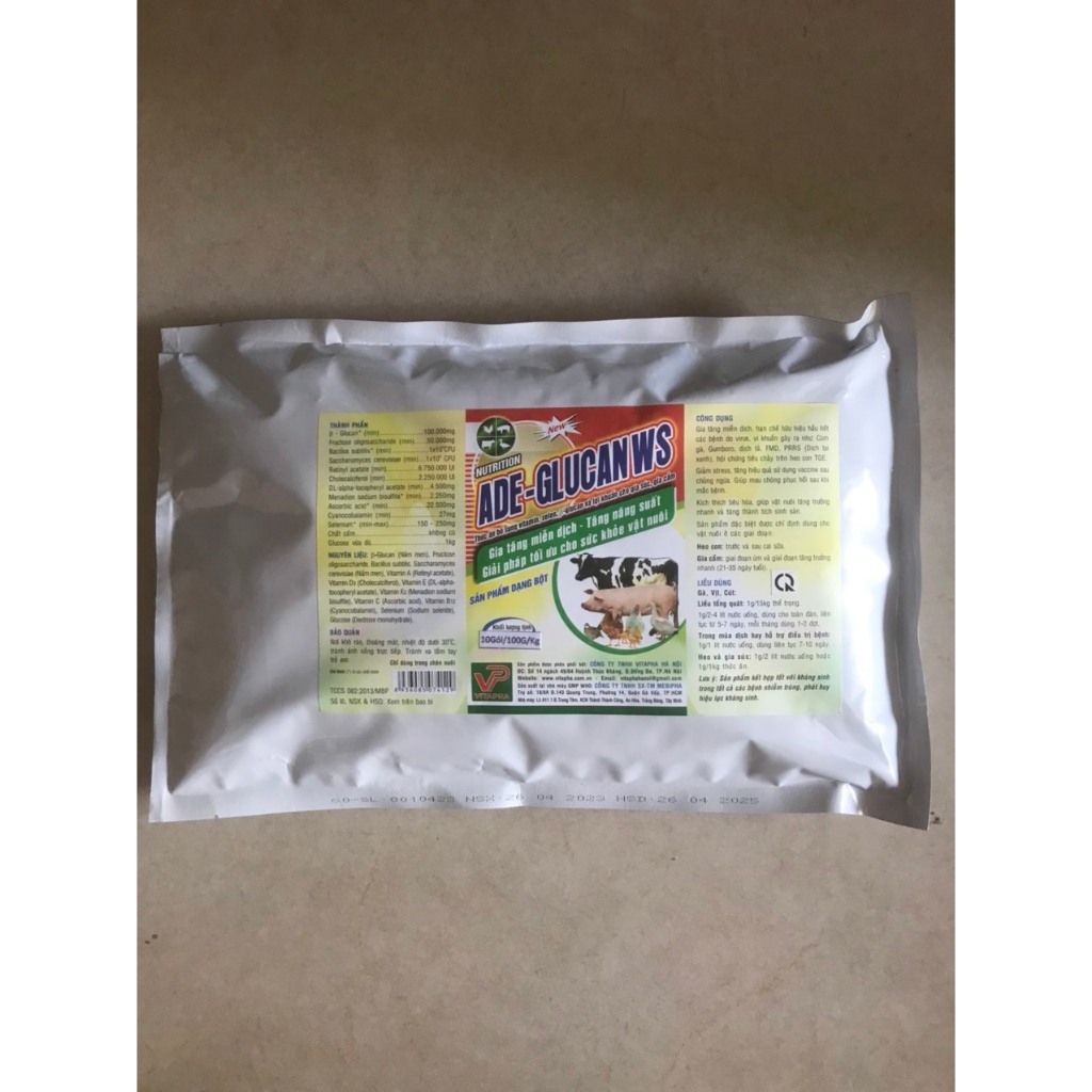 ADE glucan 1kg, bổ sung glucan, selen, vitamin, lợi khuẩn cho chó, mèo, lợn, gà, trâu, bò,...