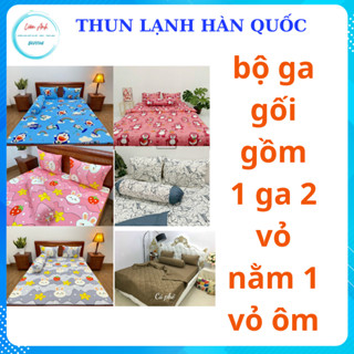 Bộ ga giường, Drap nệm Thun Lạnh Hàn Quốc 4 món họa tiết GẤU DÂU (1 ga bọc + 2 vỏ gối nằm + 1 vỏ gối ôm)