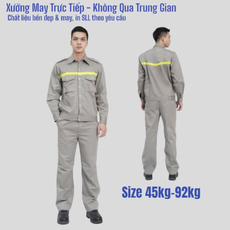 Đồ Bảo Hộ Lao Động, Đồng Phục Bảo Hộ Lao Động Màu Ghi Vàng Phối Phản Quang DN03