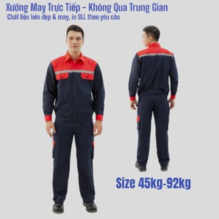 Đồ Bảo Hộ Lao Động, Quần Áo Bảo Hộ Lao Động, Đồng Phục Màu Than Phối Đỏ DN14