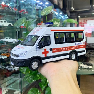 Mô hình xe 16 chỗ độ xe Cứu thương hợp kim, có đèn, còi hú tỉ lệ 1:24 Jinlifang