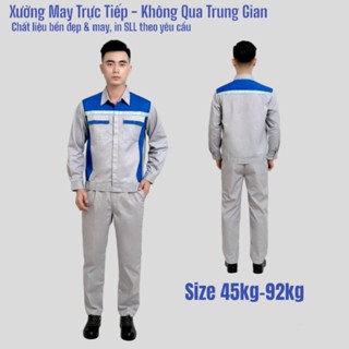 Đồ Bảo Hộ Lao Động Nam, Quần Áo Bảo Hộ Lao Động Xám Phối Xanh Dương, Đồng Phục BHLĐ Kỹ Sư, Công Nhân Vải Pangrim PR05