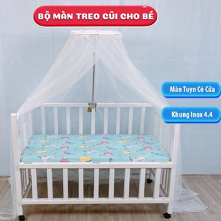 Bộ Mùng Màn Cho Cũi Chống Muỗi Và Khung Treo Màn Inox Chất Liệu Dày Dặn Dài Cho Bé KIDSUN