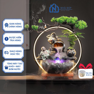  Thác nước phong thủy bình hồ lô trang trí tượng phật Di Lặc decor đèn led để bàn an nhiên tài lộc 