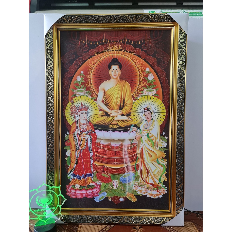Tranh điện tam thế phật khung composite MS 05
