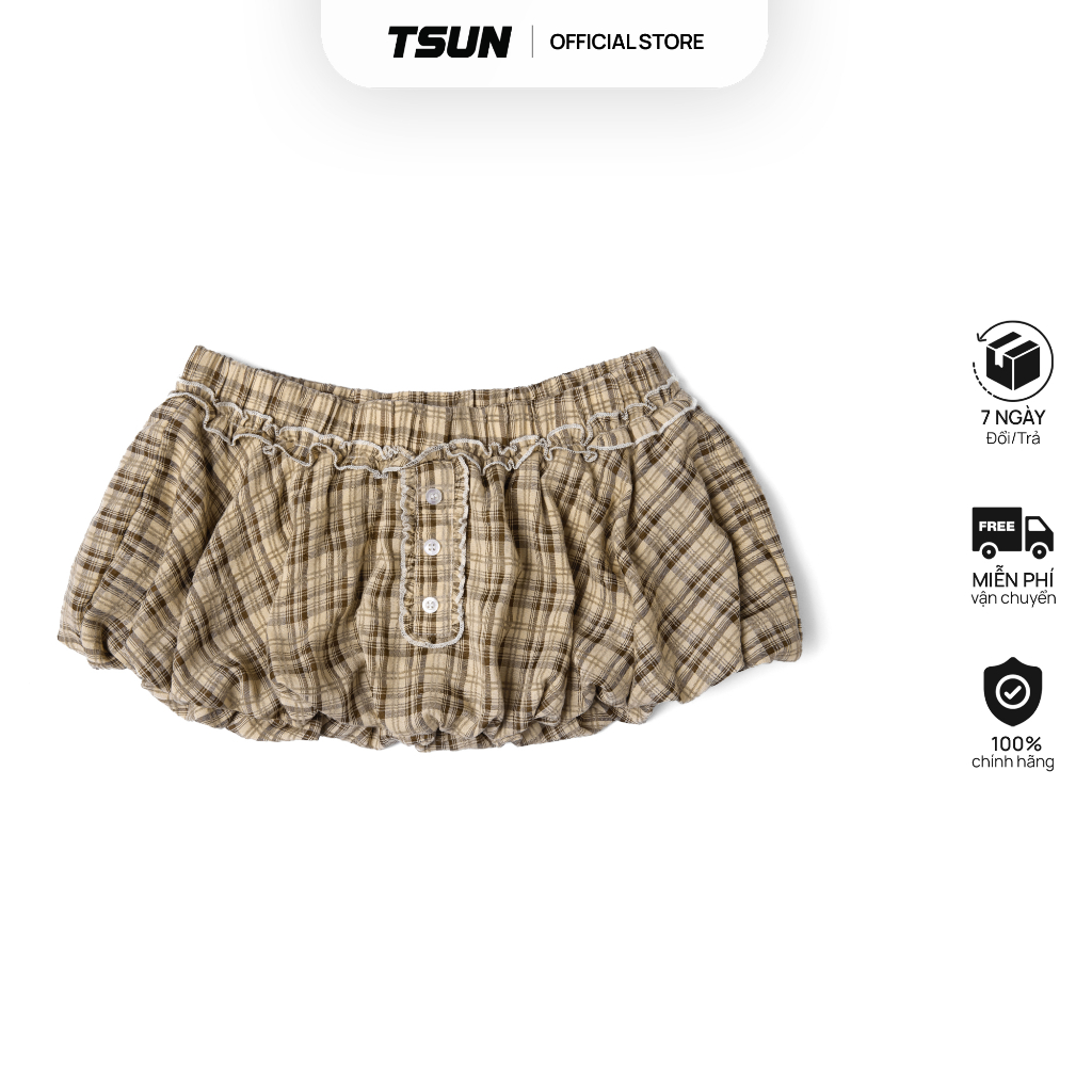 TSUN - Chân Váy Ngắn Mini Skirt Dáng Bí Caro Kẻ Sọc Cạp Chun Nhún Bèo Y2K/Coquette | BigBuy360 - bigbuy360.vn