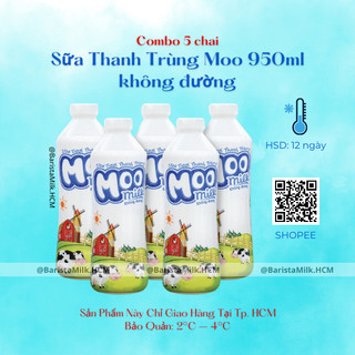 Combo 5 chai Sữa tươi thanh trùng Moo Milk 950ml 