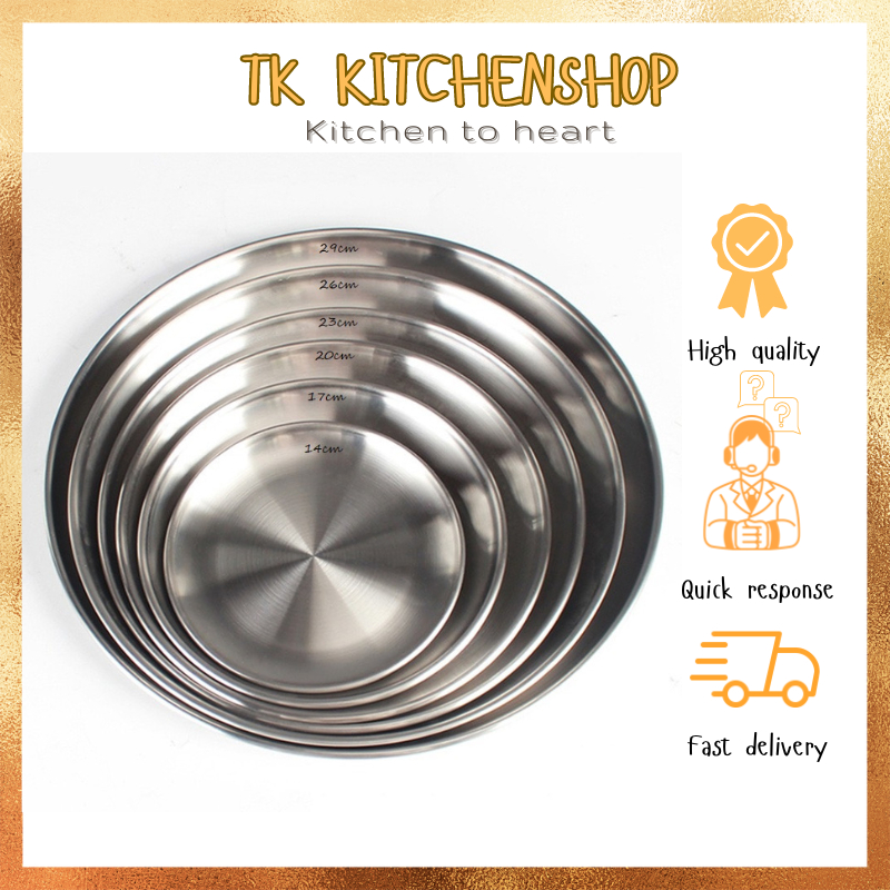 Đĩa inox tròn Hàn Quốc chất liệu inox mờ 304 cao cấp đựng bánh, hoa quả, kiểu dáng hiện đại, giúp decor món ăn