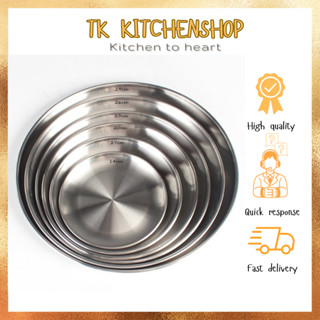 Đĩa inox tròn Hàn Quốc chất liệu inox mờ 304 cao cấp đựng bánh, hoa quả, kiểu dáng hiện đại, giúp decor món ăn