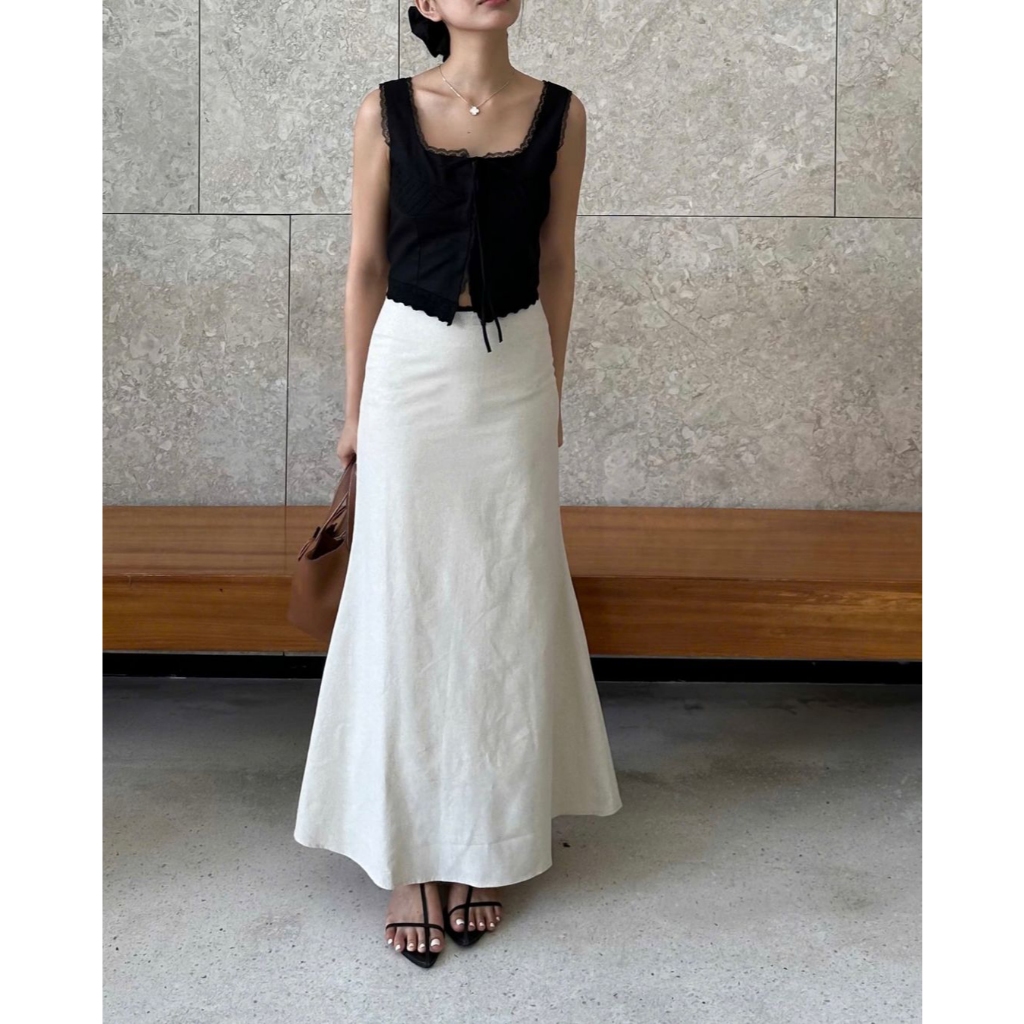 Chân váy dài linen, Chân váy linen dáng dài đuôi cá nhẹ