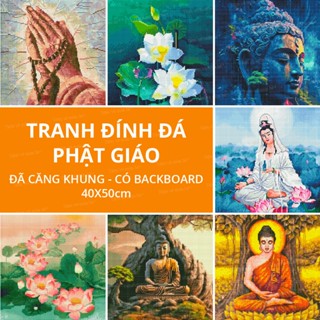 Tranh đính đá Phật giáo đã căng khung có sẵn Backboard kích thước 40x50cm