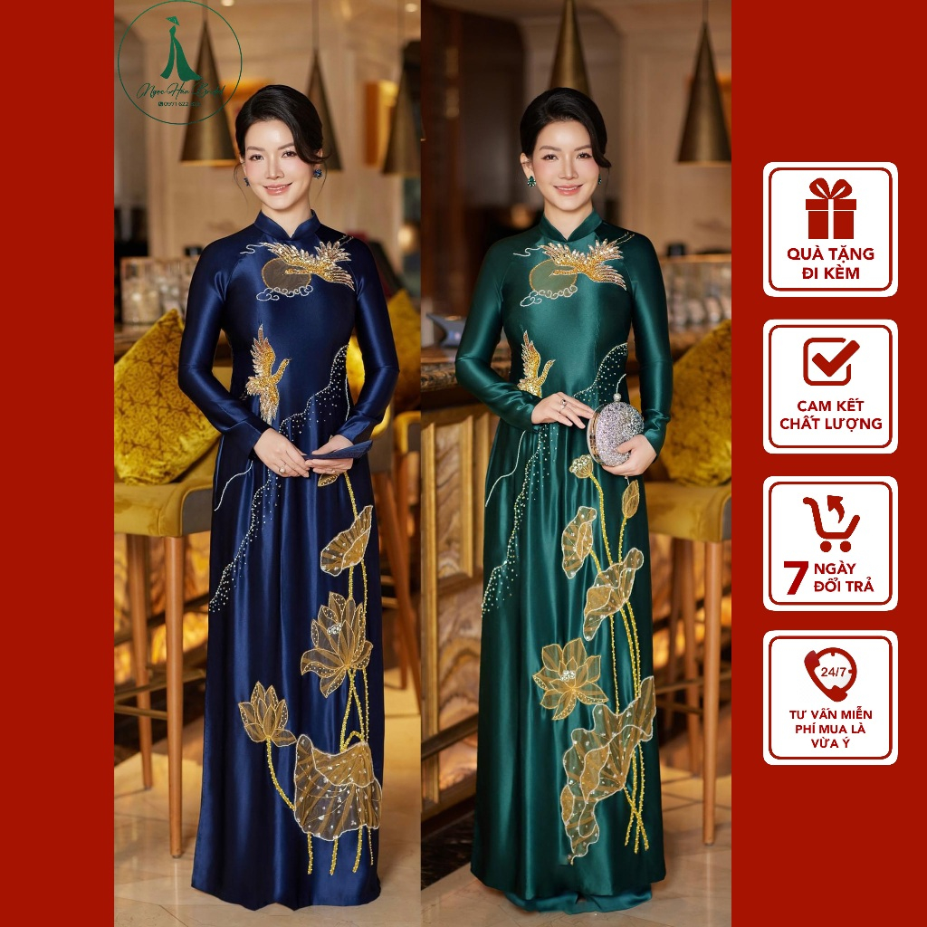 Áo Dài Bà Sui Mẹ Cô Dâu Lụa Tô Châu Họa Tiết Hoa Sen Cao Cấp M05