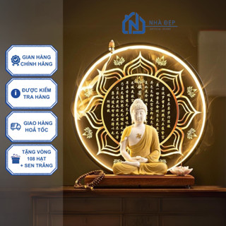 Tượng Phật A Di Đà gốm tử sa cao cấp kèm thác khói kệ đèn led decor hào quang hình đài sen trang trí