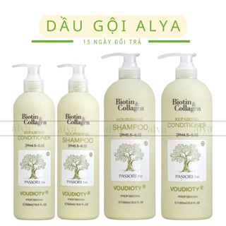 Cặp Dầu Gội Xả Biotin Collagen Voudioty Xanh Lá 500ml- 1000ml Kiềm Dầu Phục Hồi Tóc Hư Tổn