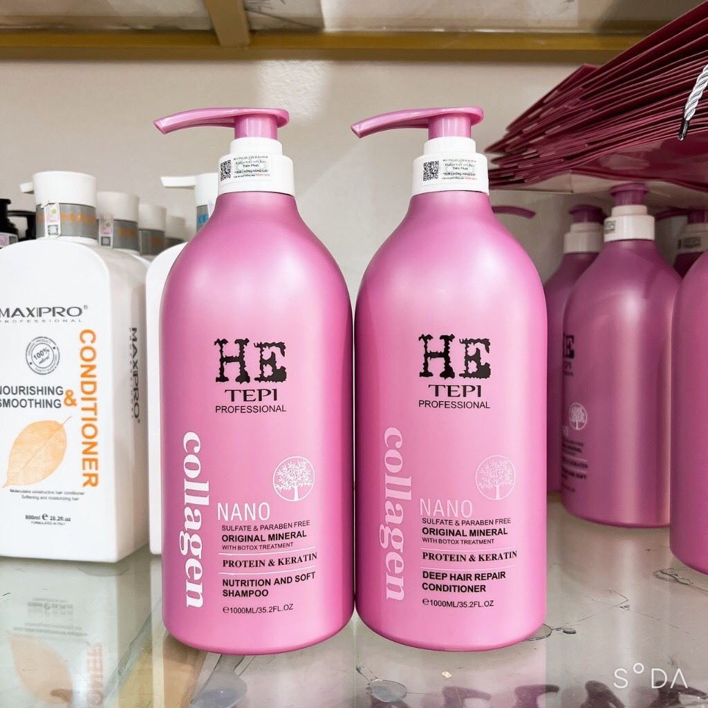 Dầu Gội Xả HE Tepi Collagen 1000ml Hương Nước Hoa Phục Hồi Tóc Khô Xơ Hư Tổn