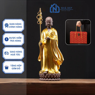 Tượng Địa Tạng Vương Bồ Tát dáng đứng gốm tử sa cao cấp siêu sắc nét trang trí phong thủy decor