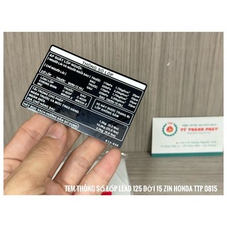 Tem thông số lốp Lead 125 đời 2015 - 2016 ( 1 miếng )