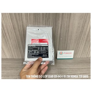Tem thông số lốp Lead 125 đời 2015 - 2016 ( 1 miếng )