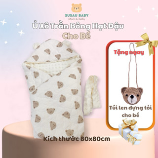 [Tặng Túi Tỏi] Ủ Xô Trần Bông Hạt Đậu Có Mũ, Kèm Dây Đai Kt 80x80