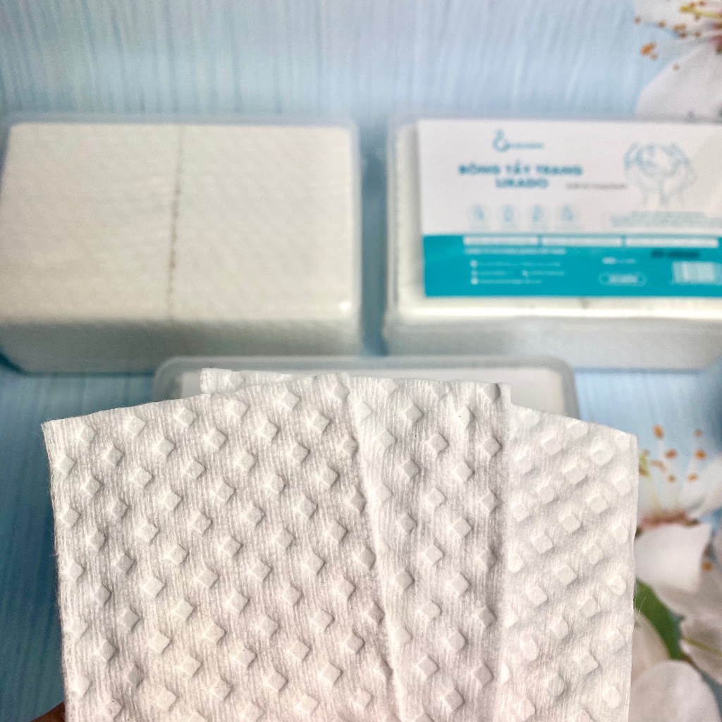 BÔNG TẨY TRANG LIKADO DẠNG HỘP 150 MIẾNG có ô dập nổi size 6x8 cm