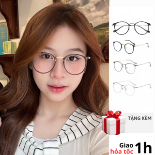 Gọng kính cận nữ dáng oval chất liệu nhựa dẻo phối kim loại chắc chắn phong cách Hàn Quốc Pigme MS19