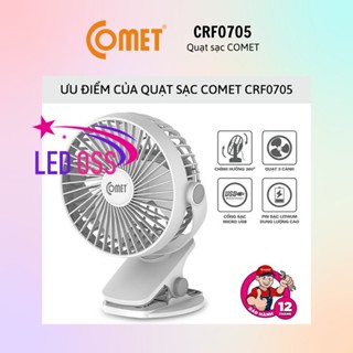 Quạt Sạc Tích Điện Mini Kẹp Bàn Comet CRF0705 5W Đế Kẹp Xe Đẩy Hoặc Để Bàn Xoay 360 Độ