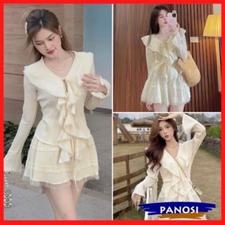 Set bộ phối bèo viền ren chiết eo nữ tính bộ đồ nữ bánh bèo chân váy tiểu thư PANOSI - B804