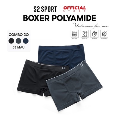 Combo 3 quần lót boxer nam S2 SPORT sịp đùi nam co giãn 4 chiều khử khuẩn thoáng khí - SBX88.CB3